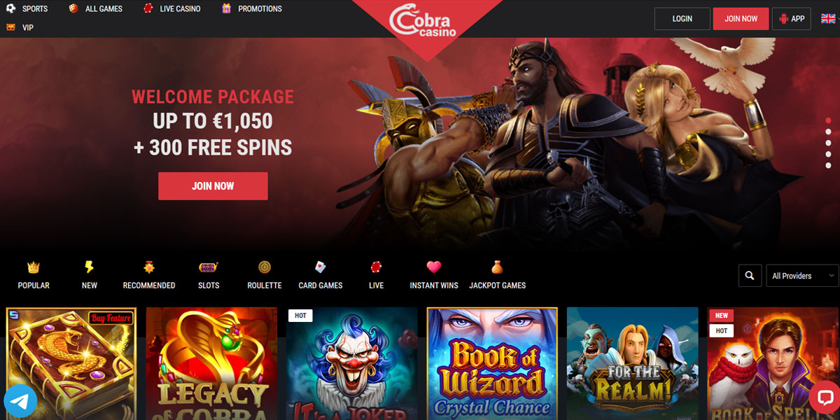 Cobra Casino Home Screen