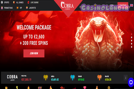 Cobra Casino Desktop View