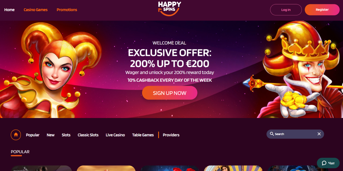 HappySpins Casino Home Screen