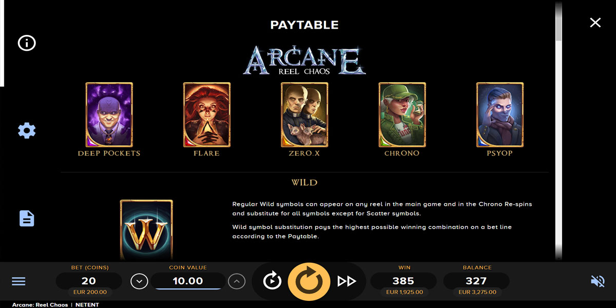 Arcane Reels Chaos Slot Paytable