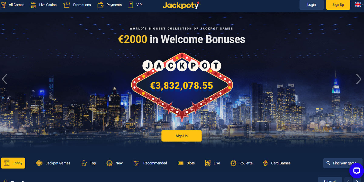 Jackpoty Casino Home Screen