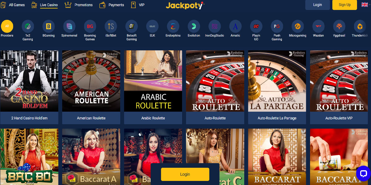 Jackpoty Casino Live Section