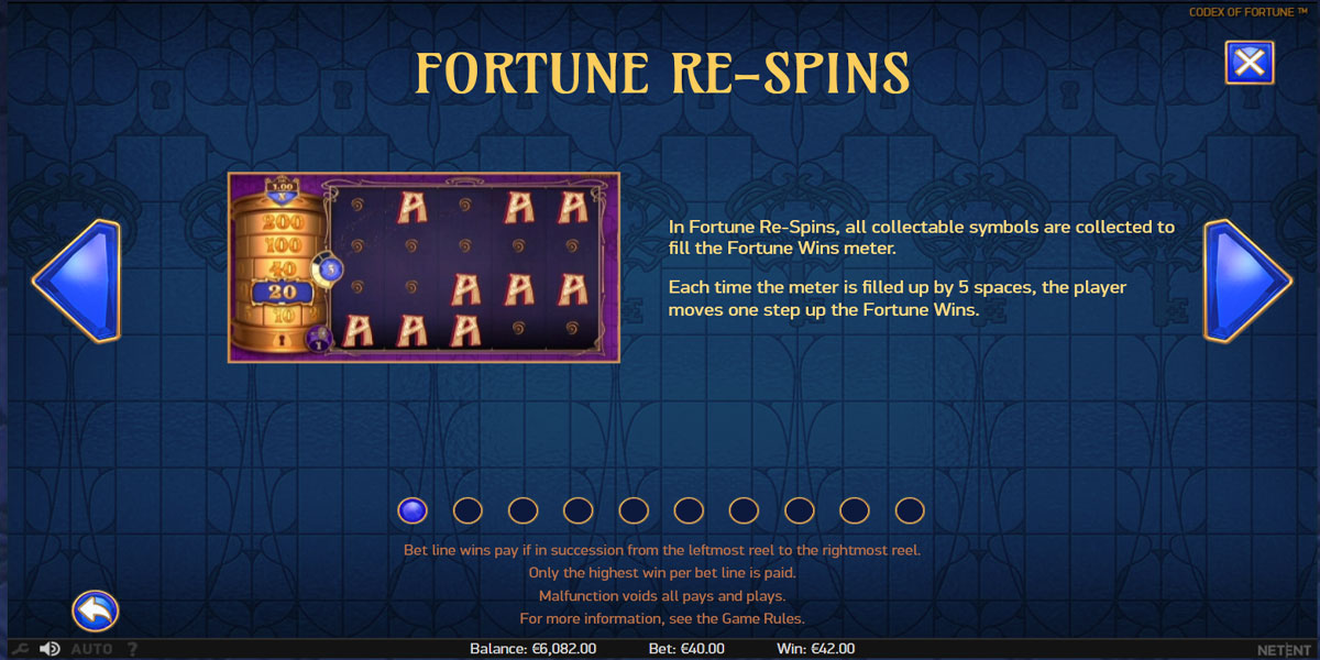 Codex of Fortune Slot Respin Feature