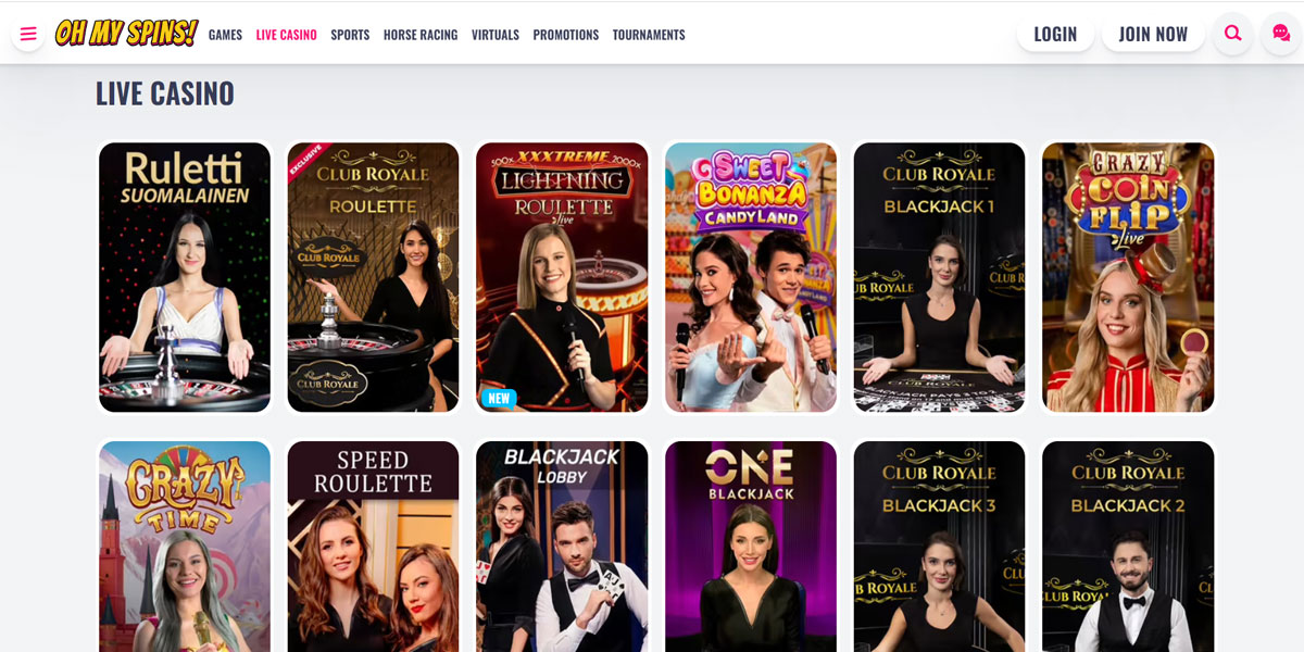 OhMySpins Casino Live Section