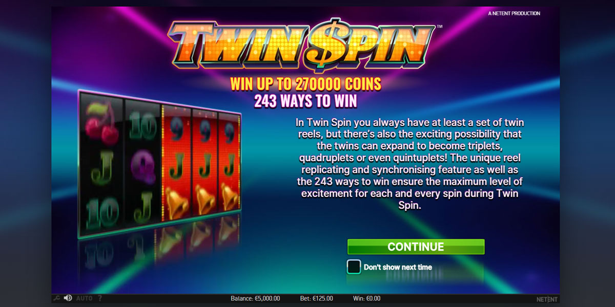 Twin Spin Slot Home Screen