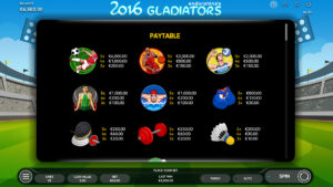 2016 Gladiators paytable 1