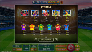 Cricket Mania Paytable