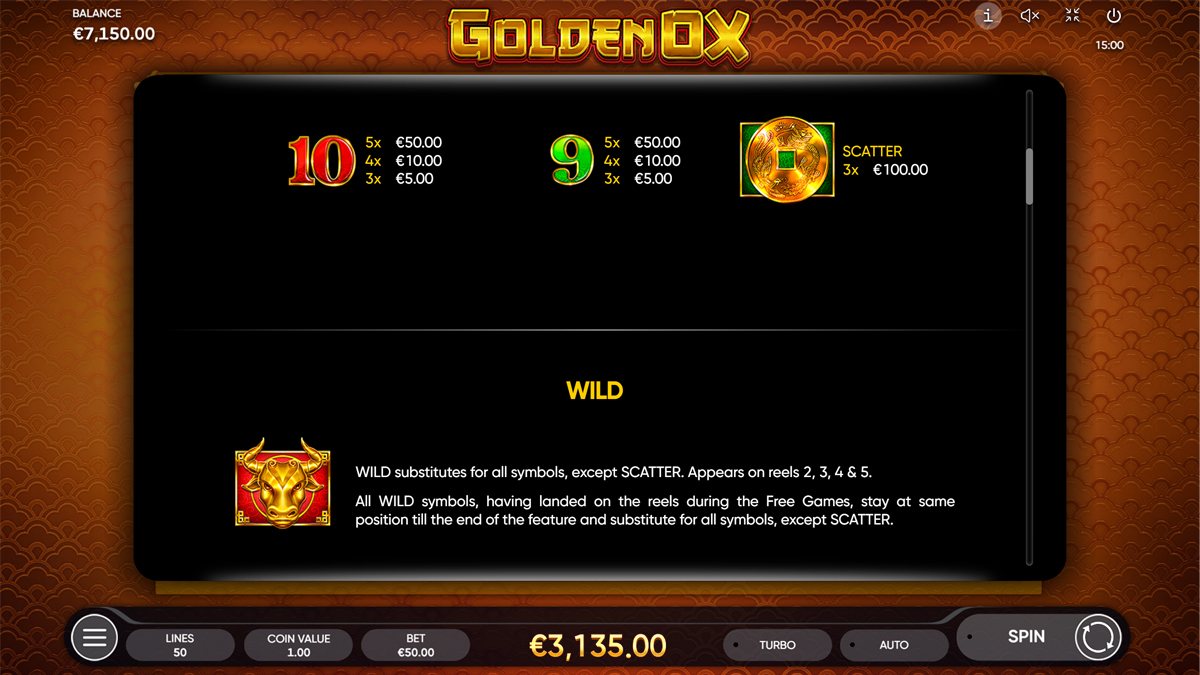 Golden Ox Paytable 2
