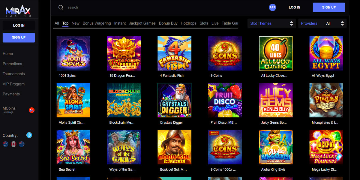 Mirax Casino Slot Games Section