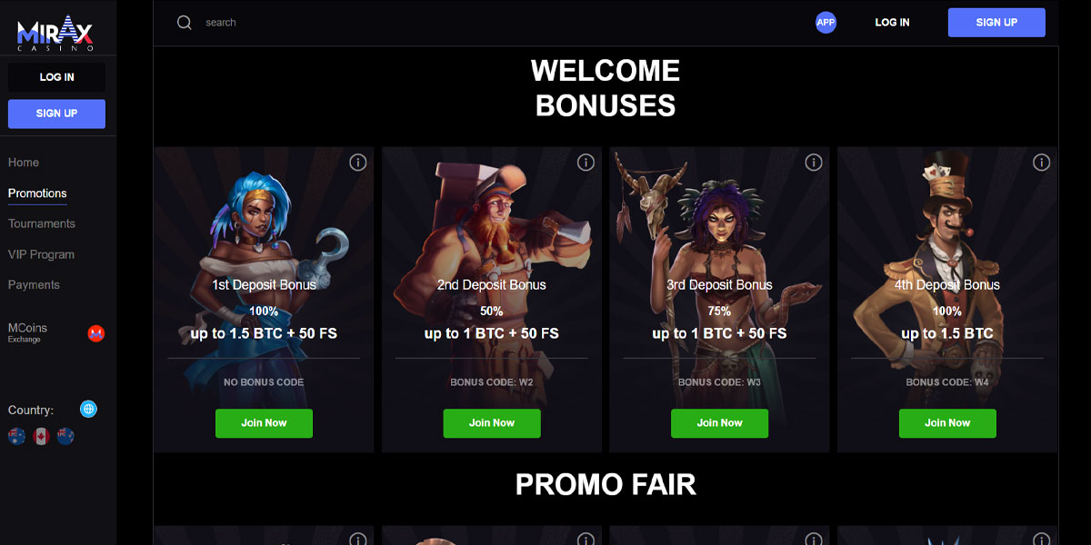 Mirax Casino Bonuses and Promotions