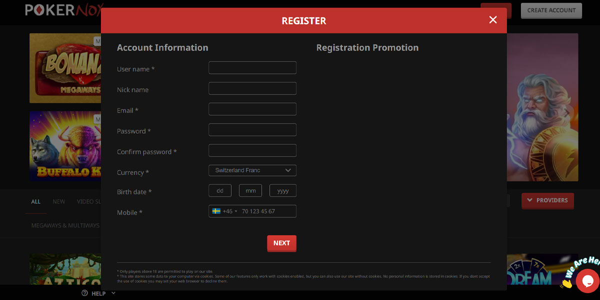Pokernox Casino Registration Form
