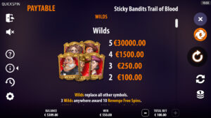 Sticky Bandits Trail of Blood Paytable