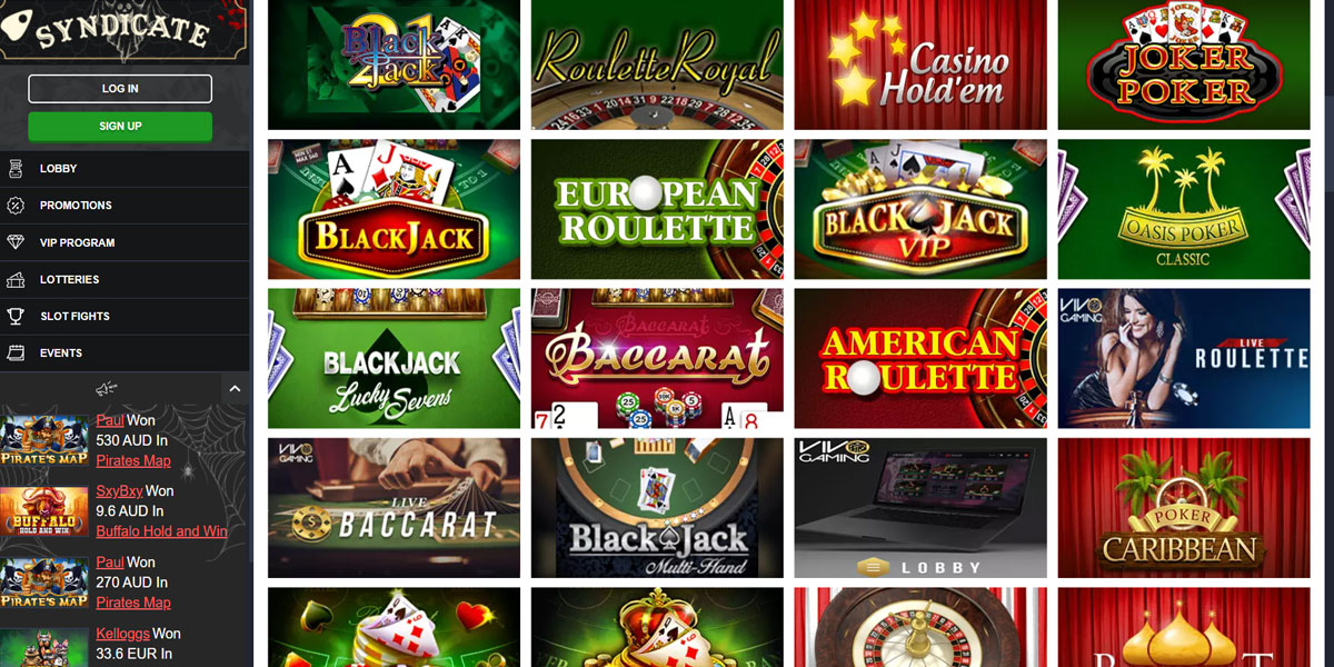 Syndicate Casino Table Games Section