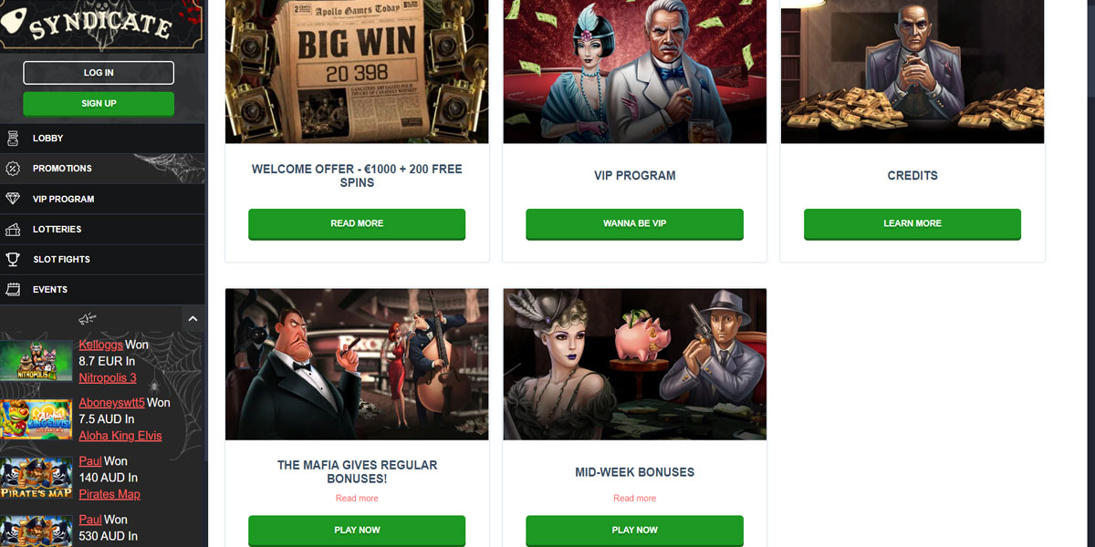 Syndicate Casino Bonuses and Campagnes