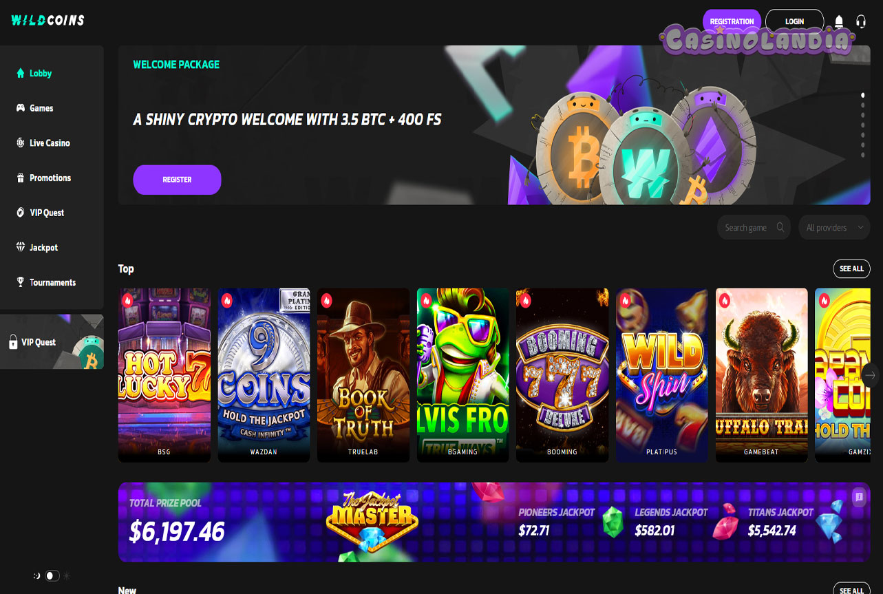 Wildcoins Casino Desktop View