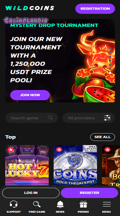 Wildcoins Casino Mobile View