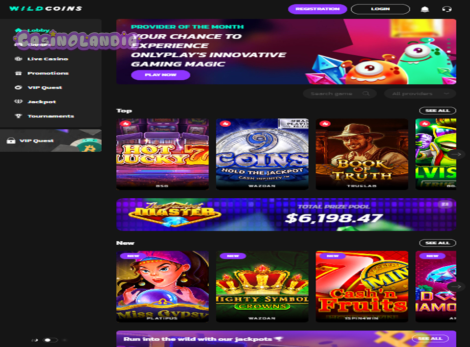 Wildcoins Casino Tablet View Landscape