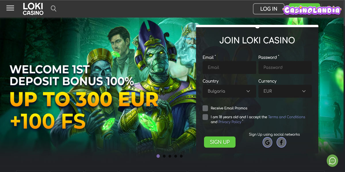 Loki Casino Home Screen