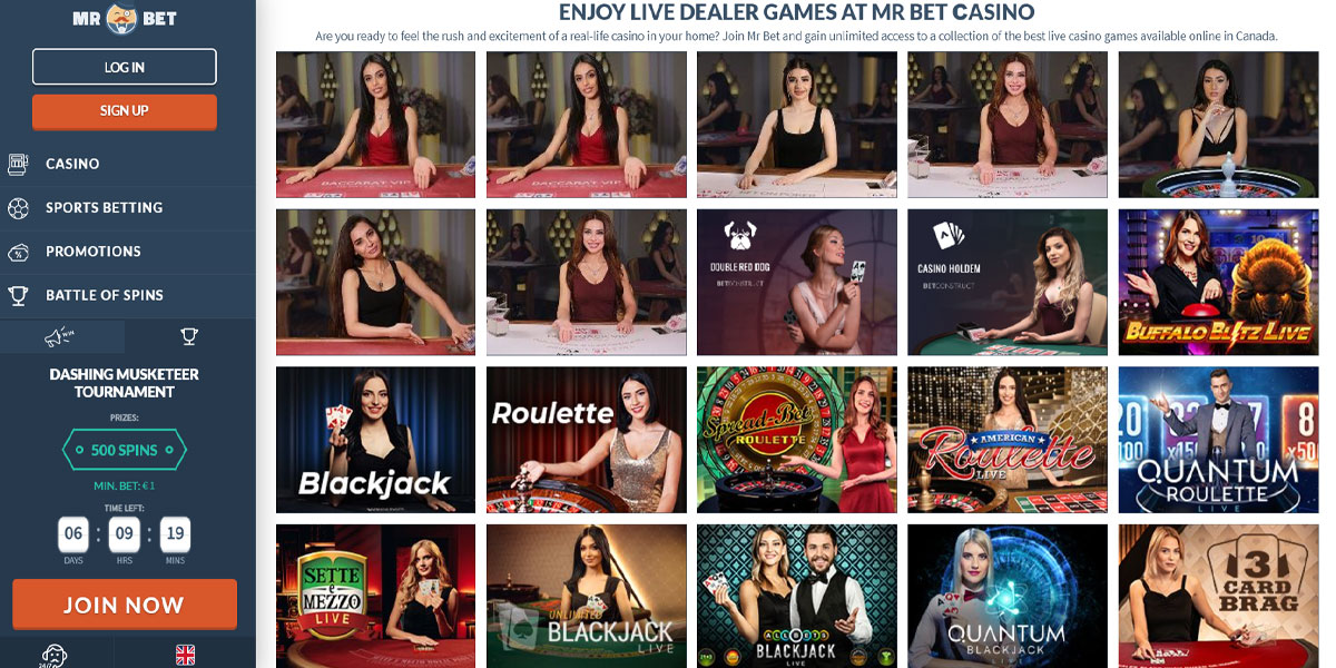 MrBet Casino Live Games Section