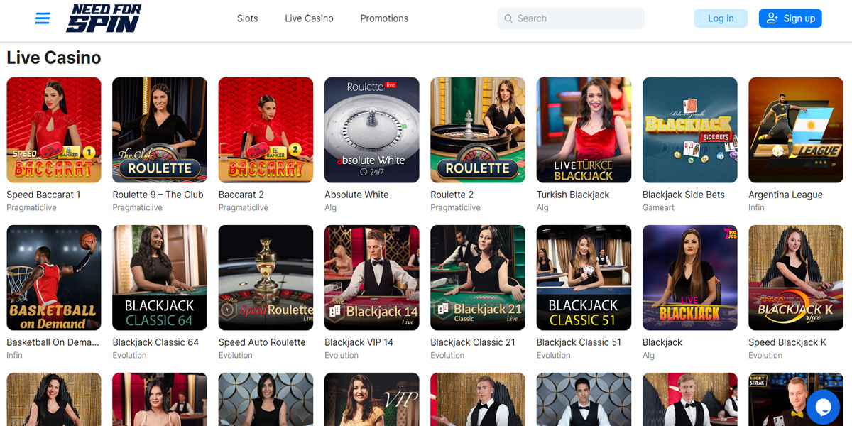 NeedForSpin Casino Live Games Section