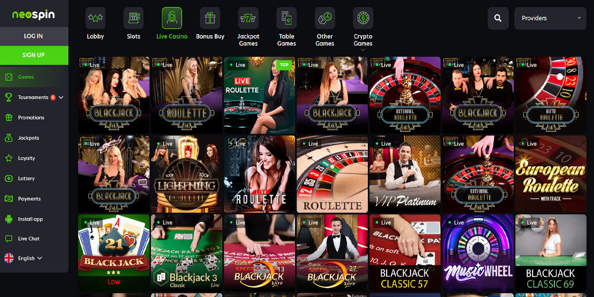 Neospin Casino Live Games Section