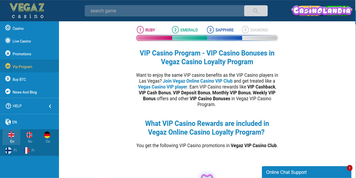 Vegaz Casino VIP Program