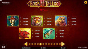 Book Of Tattoo Paytable