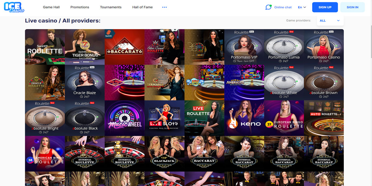 Ice Casino Live Games Section