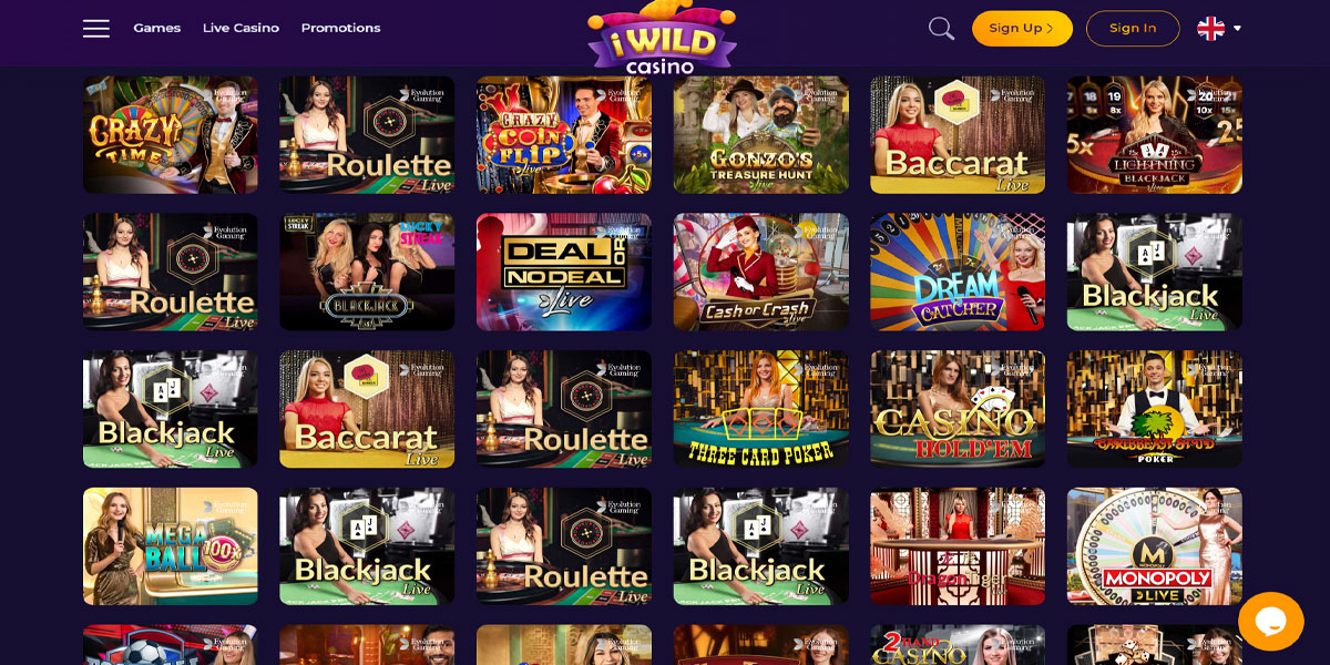 iWIld Casino Live Games Section