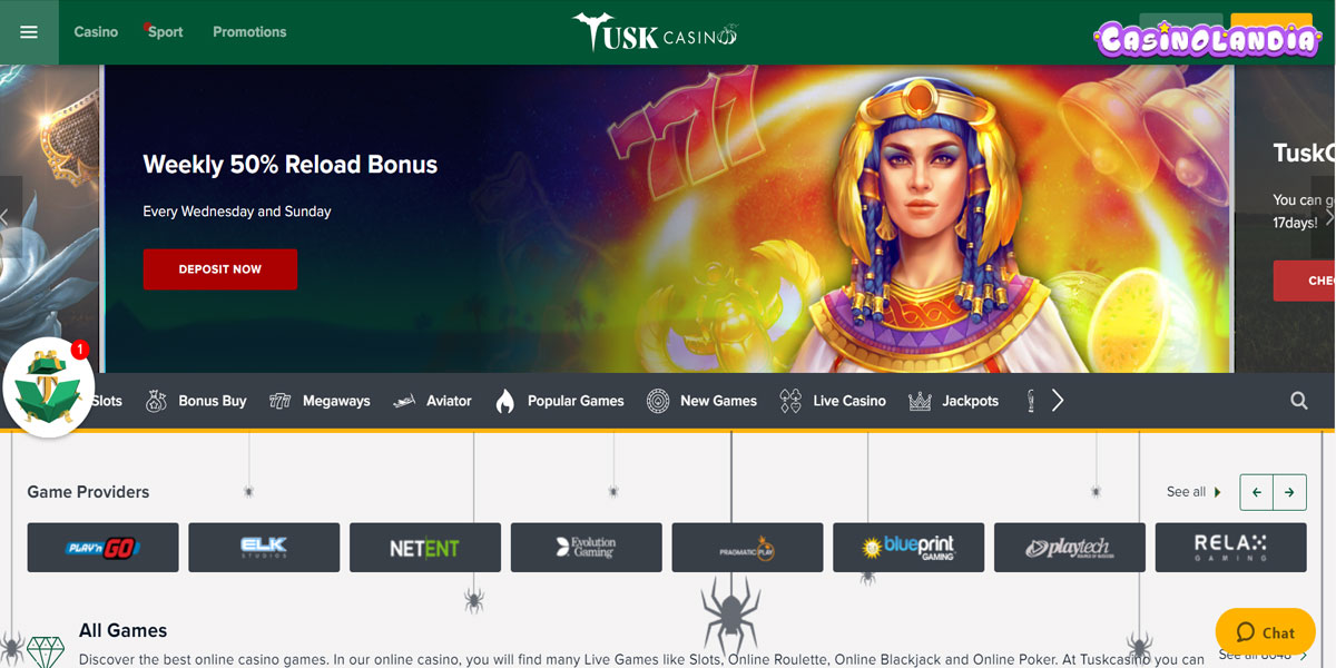 Tusk Casino Home Screen