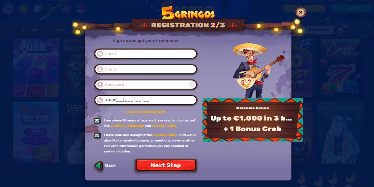 5 Gringos Casino Registration Form