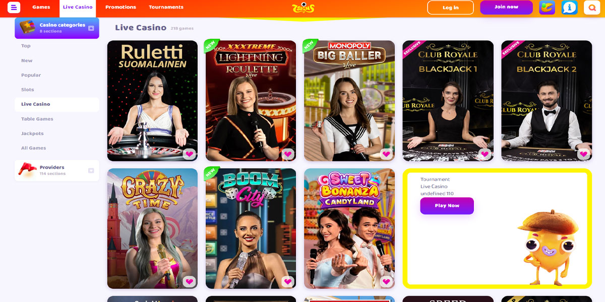 7Signs Casino Live Games Section