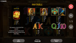 Book of Sun Multi Chance Paytable