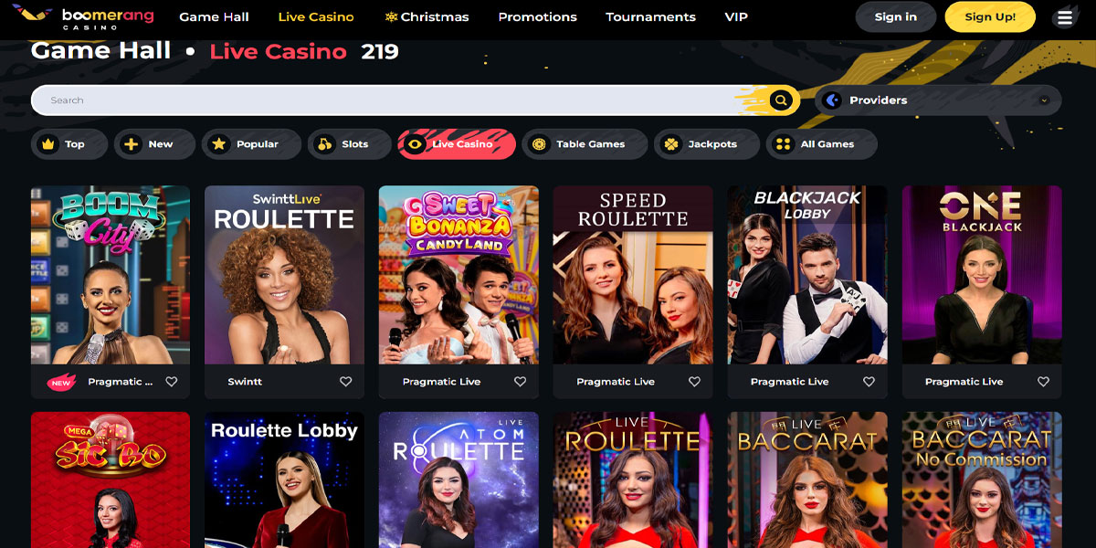 Boomerang Casino Live Games Section