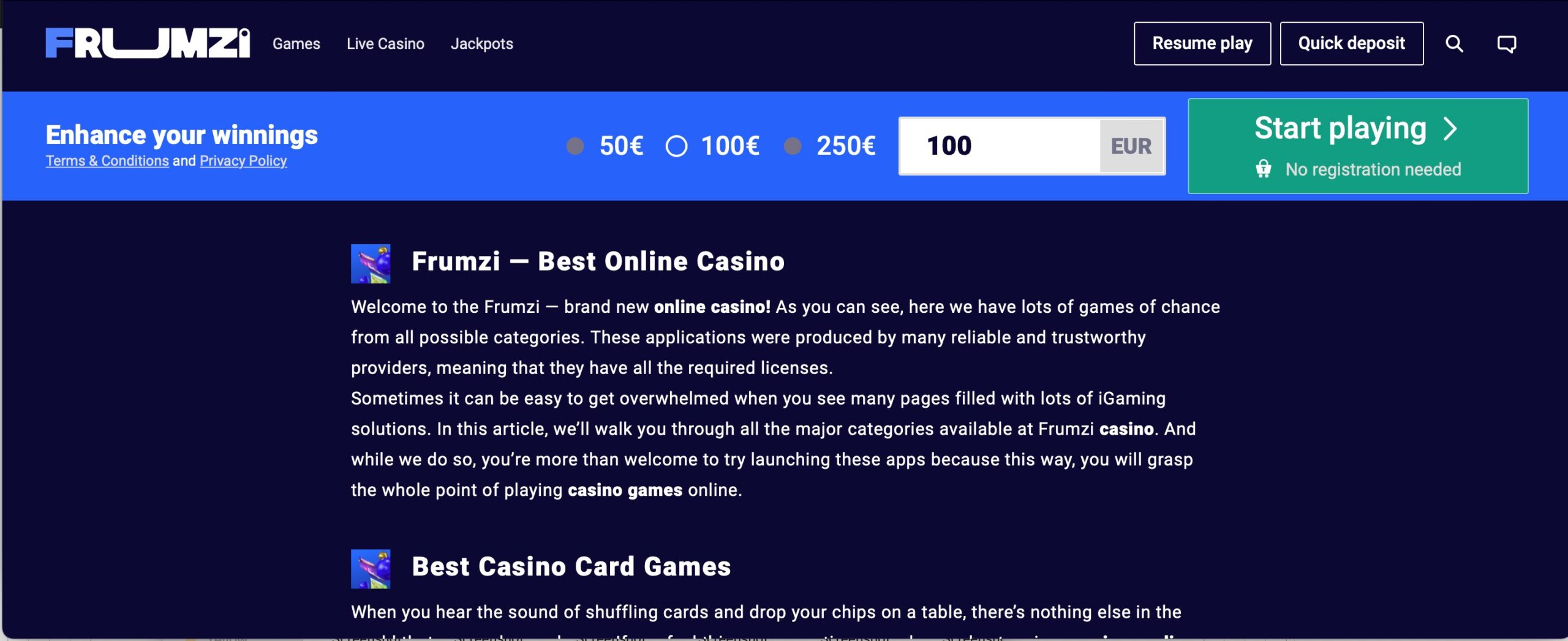 Frumzi Casino Pay and Play