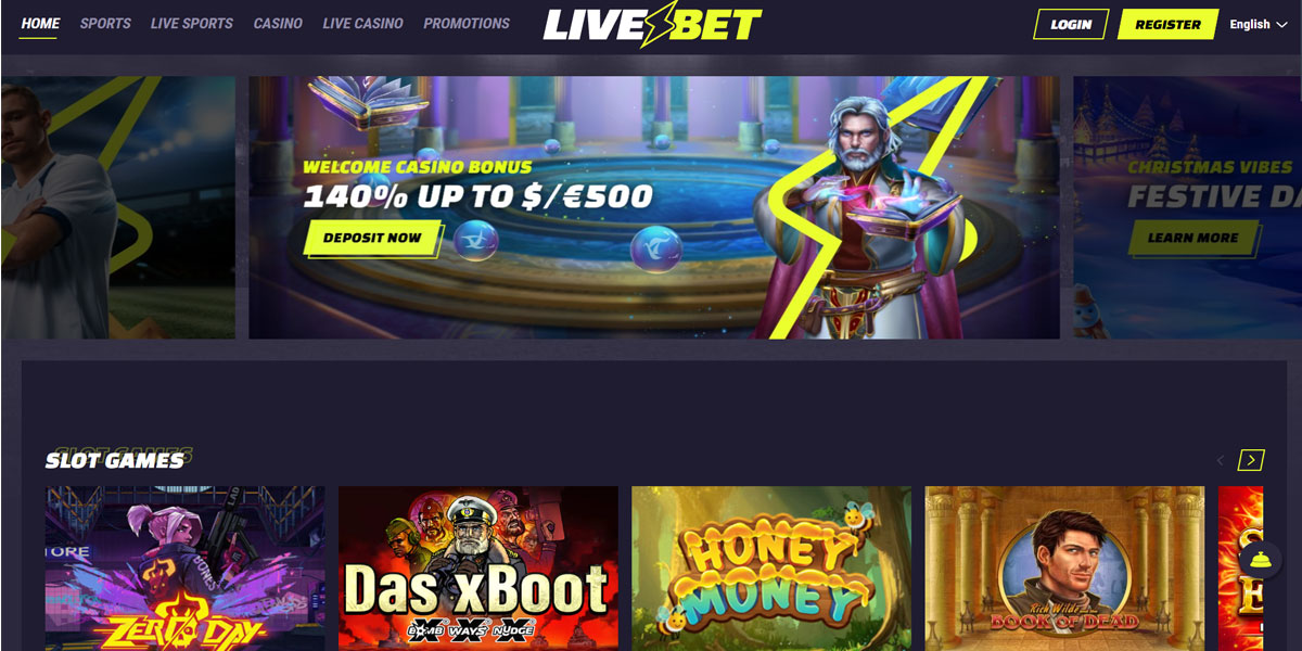 LiveBet Casino Home Screen