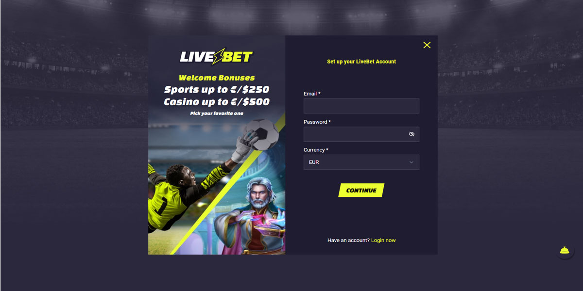 LiveBet Casino Registration Form