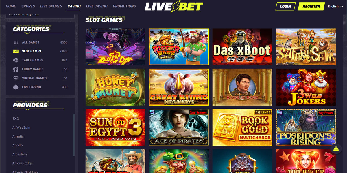 LiveBet Casino Slots Section
