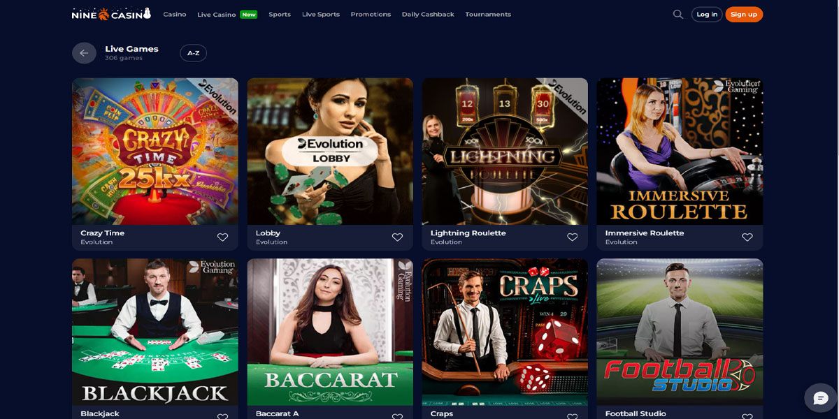 Nine Casino Live Games Section