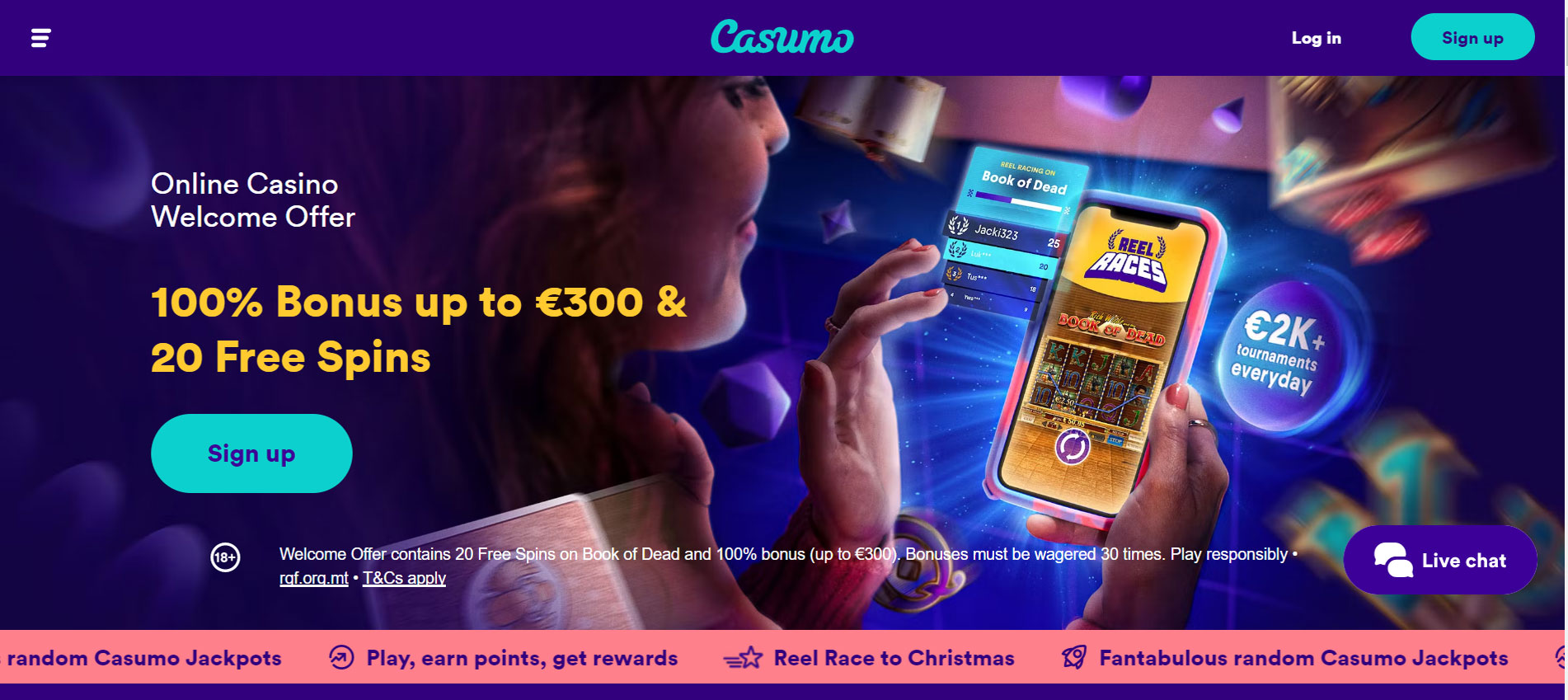Casumo Casino Home Screen
