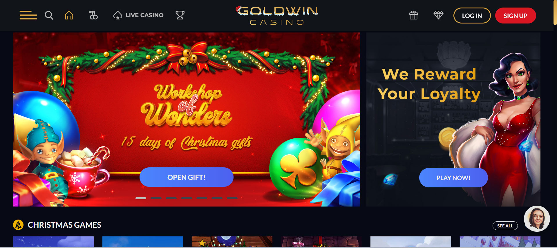 GoldWin Casino Home Screen