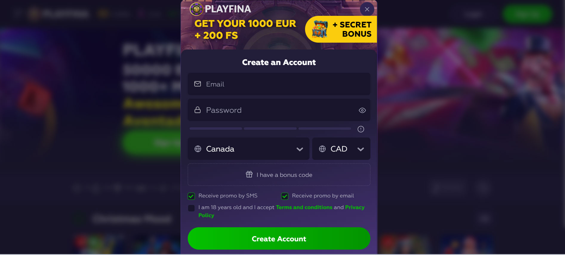 Playfina Casino Registration