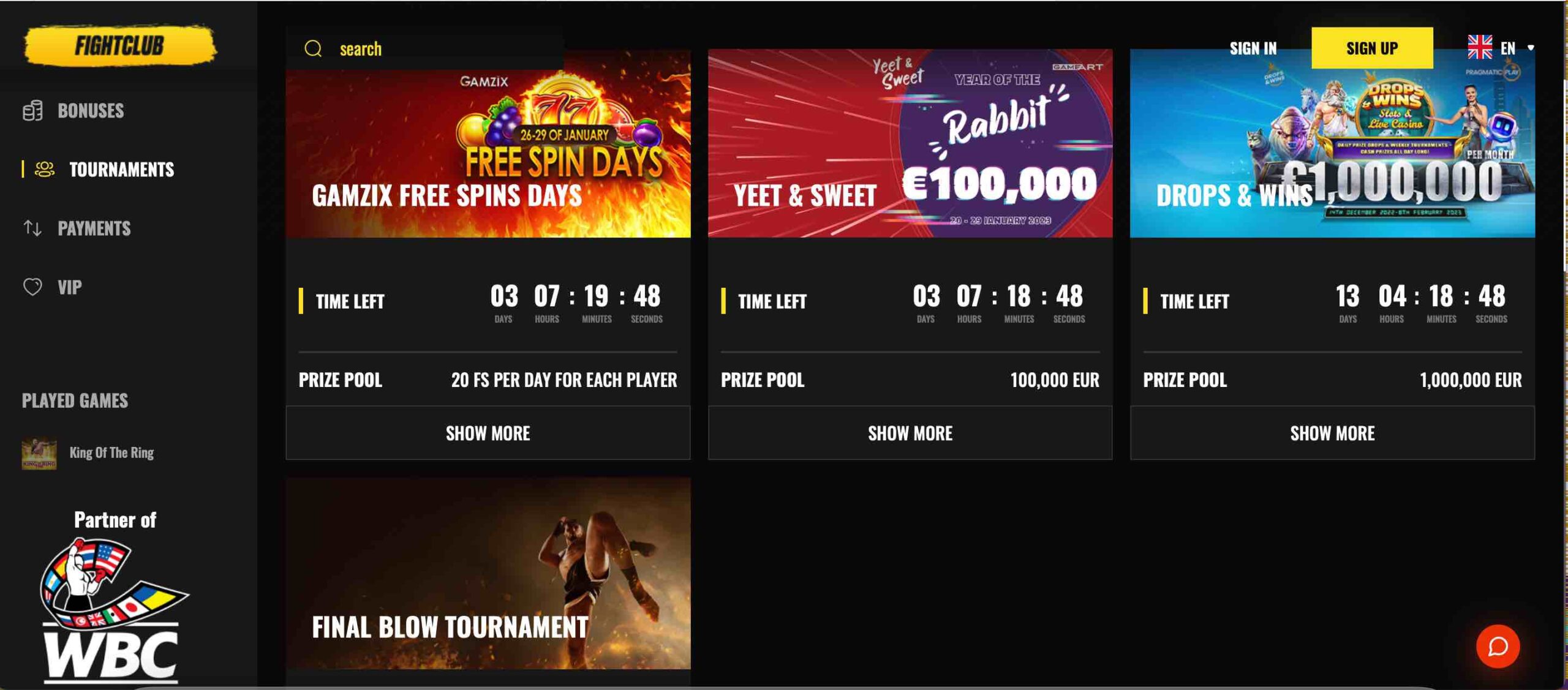 FightClub Casino Tournaments