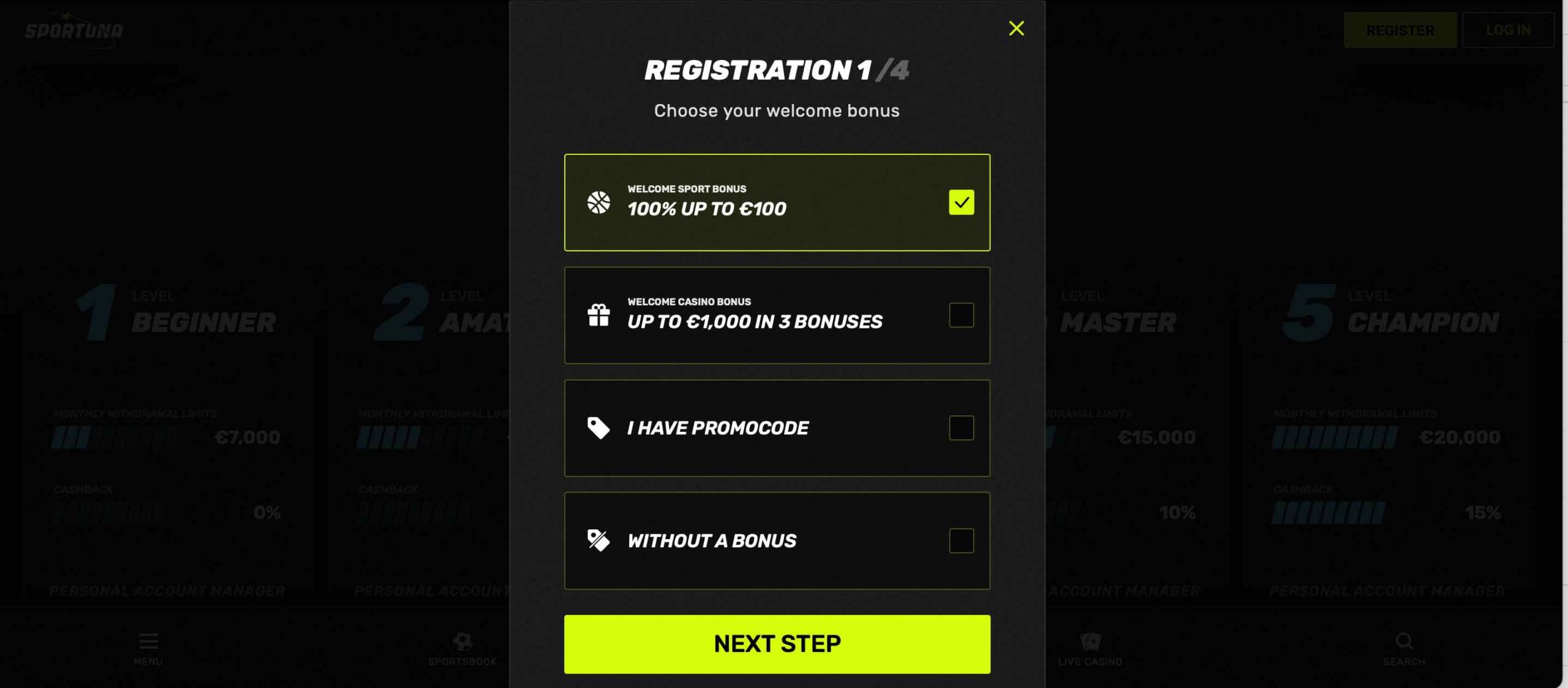 Sportuna Casino Registration Form