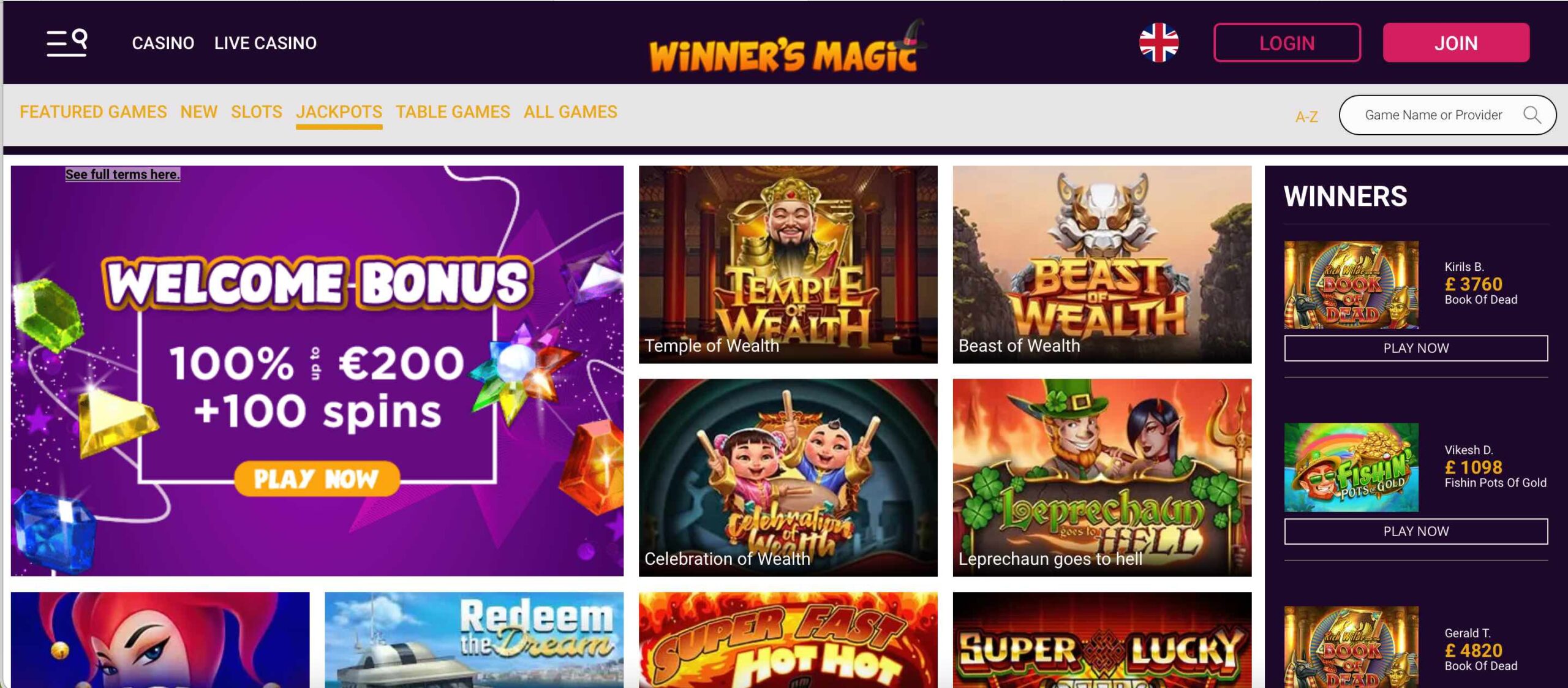 Winners Magic Casino Jackpots