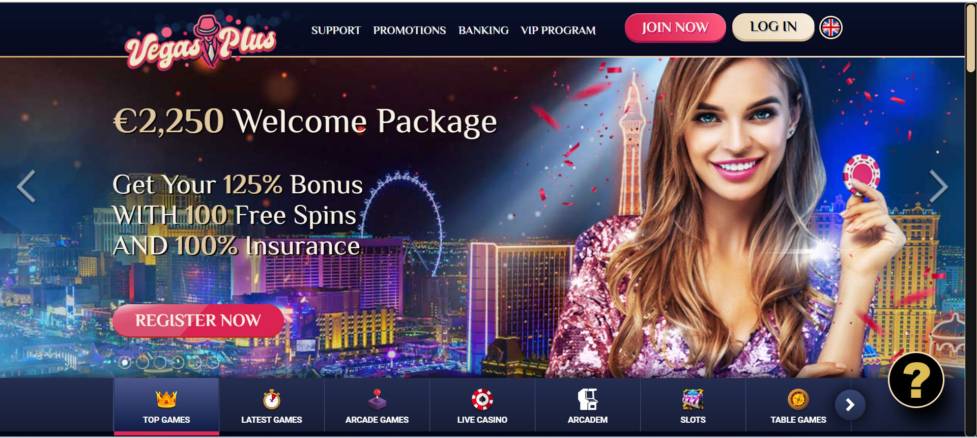 VegasPlus Casino Home Screen