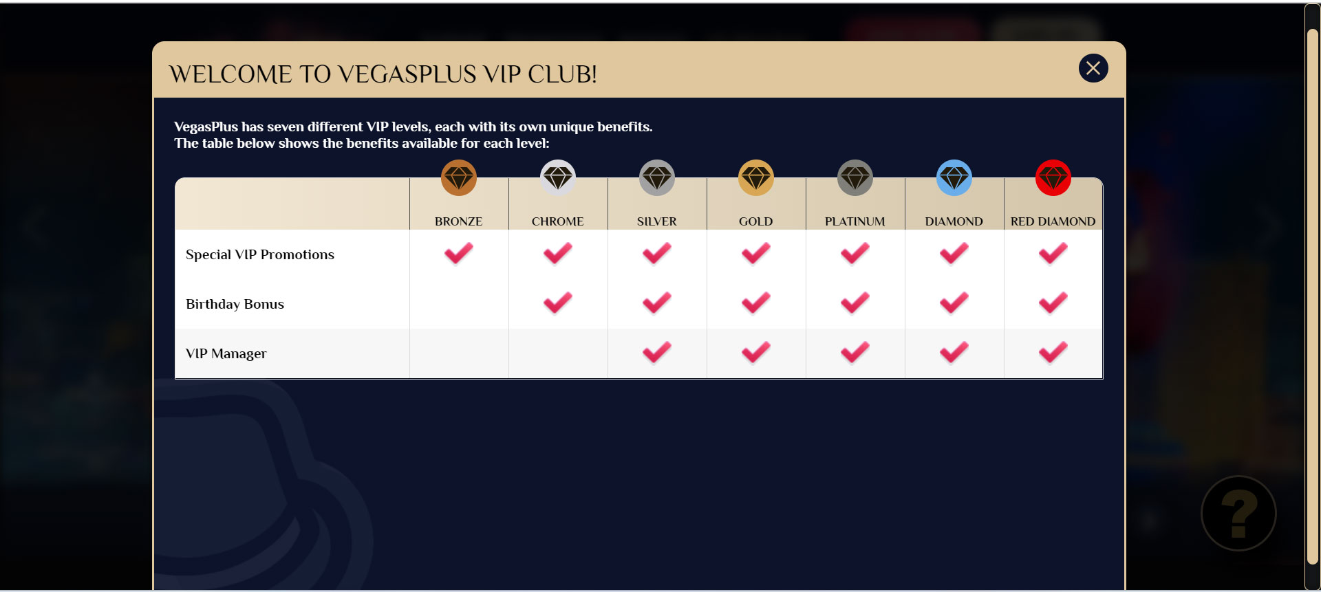 VegasPlus Casino VIP Program