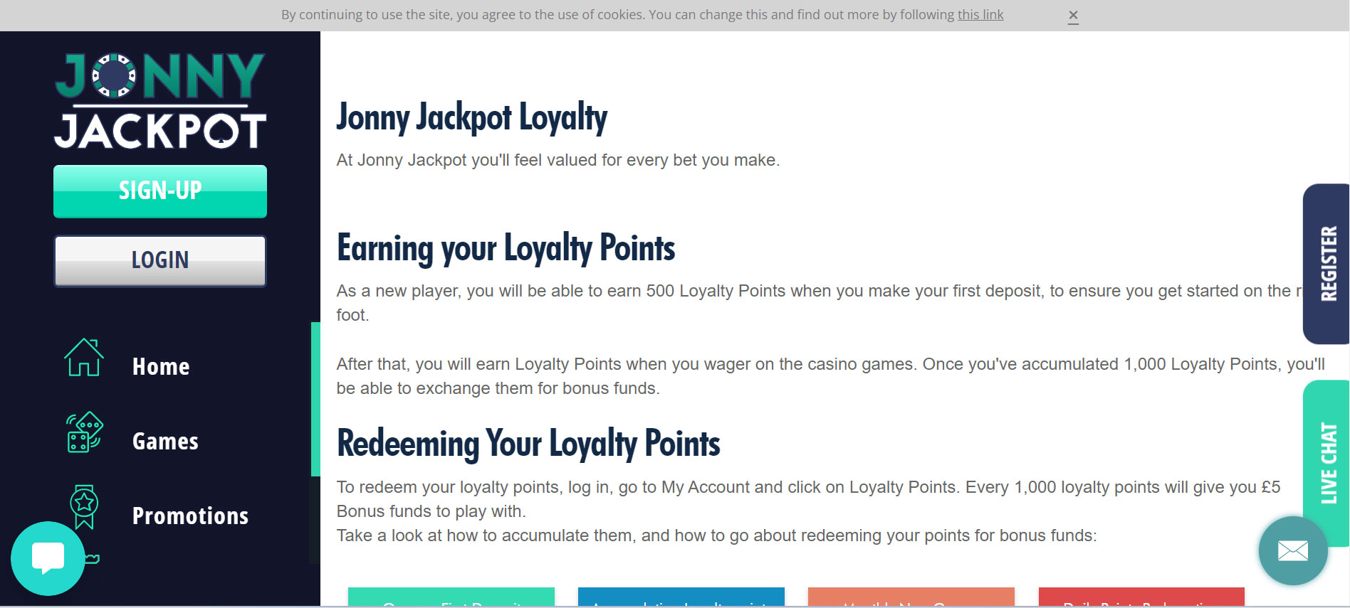 Jonny Jackpot Casino Loyalty Program