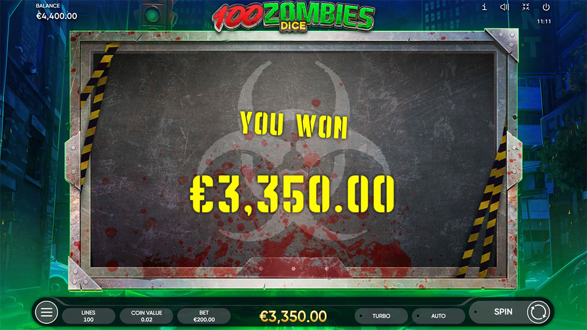 100 Zombies Dice Total Win