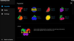 Exploding Fruits Paytable